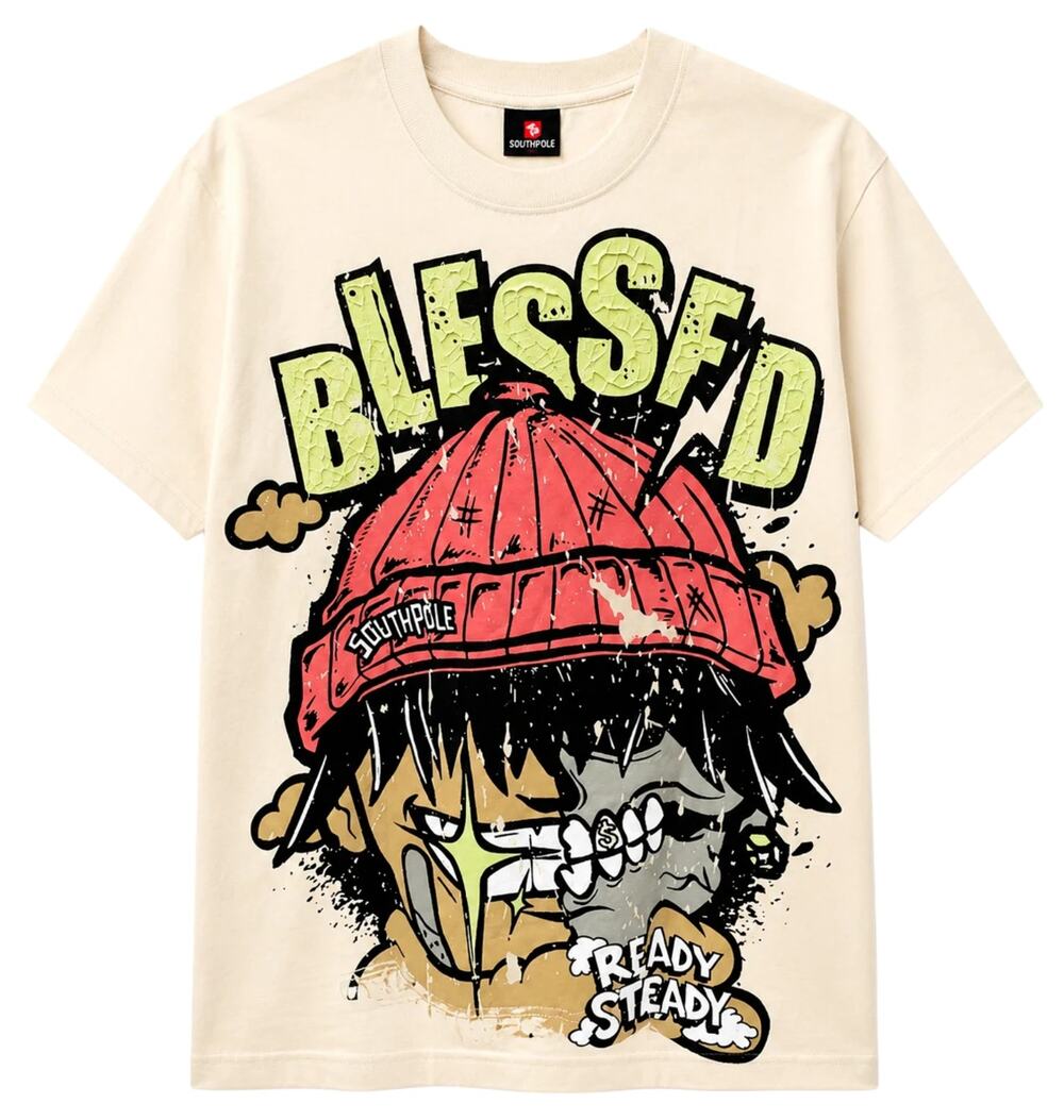 Southpole Men's T-Shirt Blessed Puff Print Premium Tee in Cream
